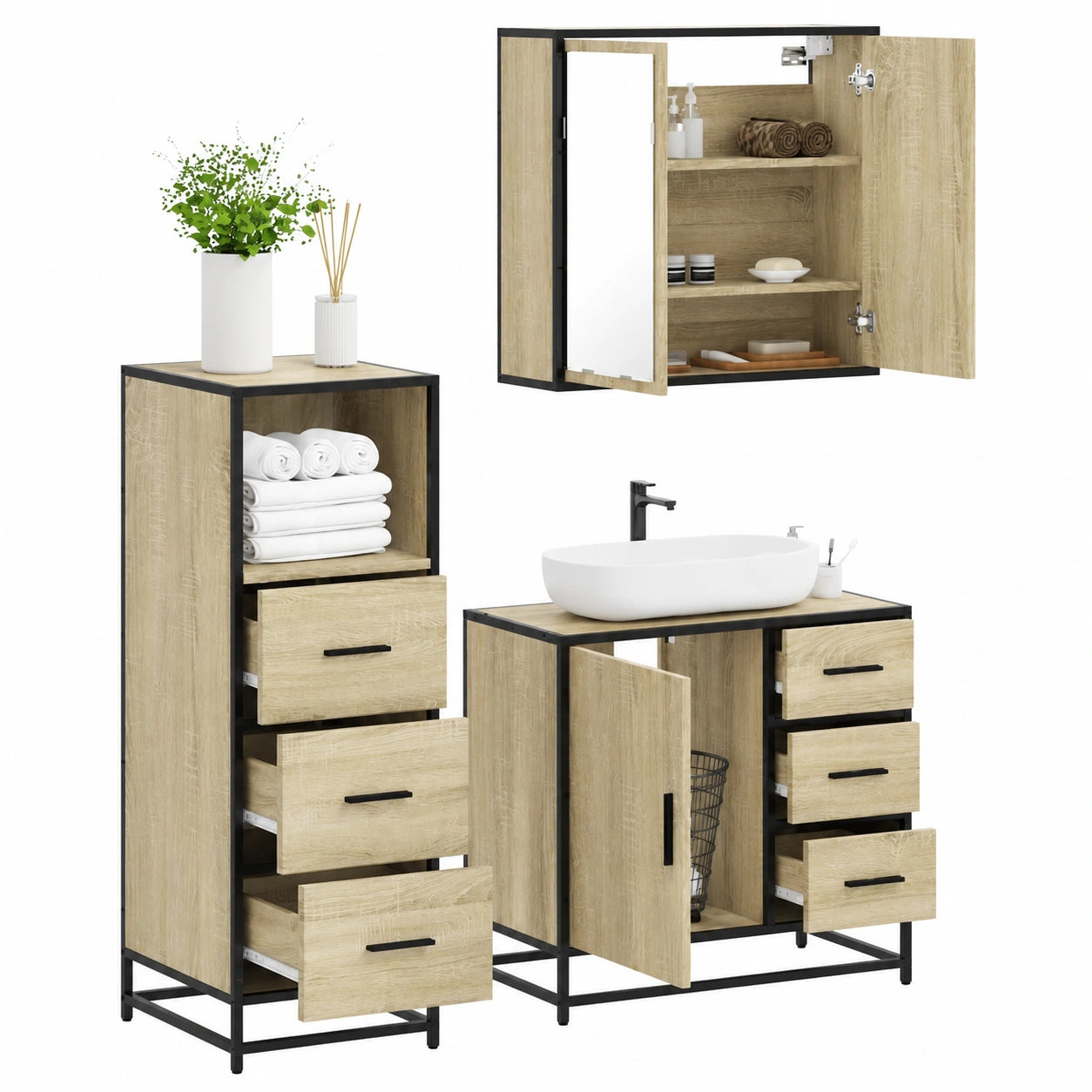 Conjunto de Muebles de Baño 3 Piezas Roble Sonoma