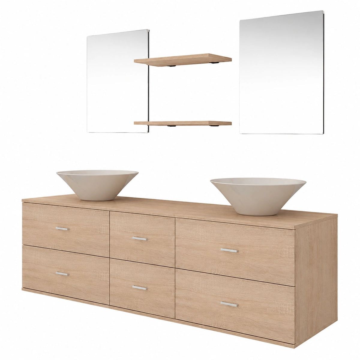 Conjunto de Muebles de Baño con Lavabo y Almacenamiento, 7 Piezas, Beige