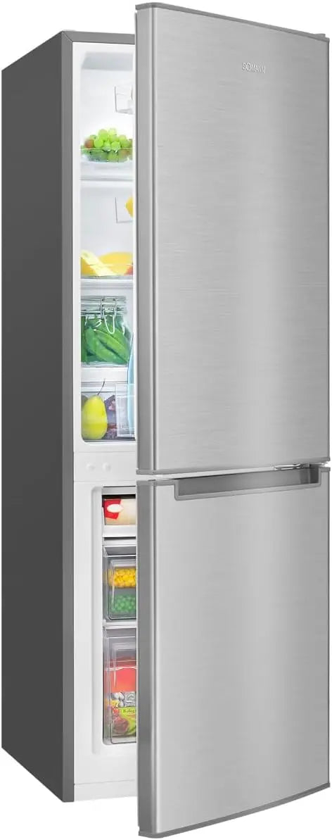 Bomann, Frigor¨ªfico y Congelador de Acero Inoxidable 173L KG7359, Frigor¨ªfico 121L, Congelador 52L, Iluminaci¨®n LED, Control de Temperatura, 142