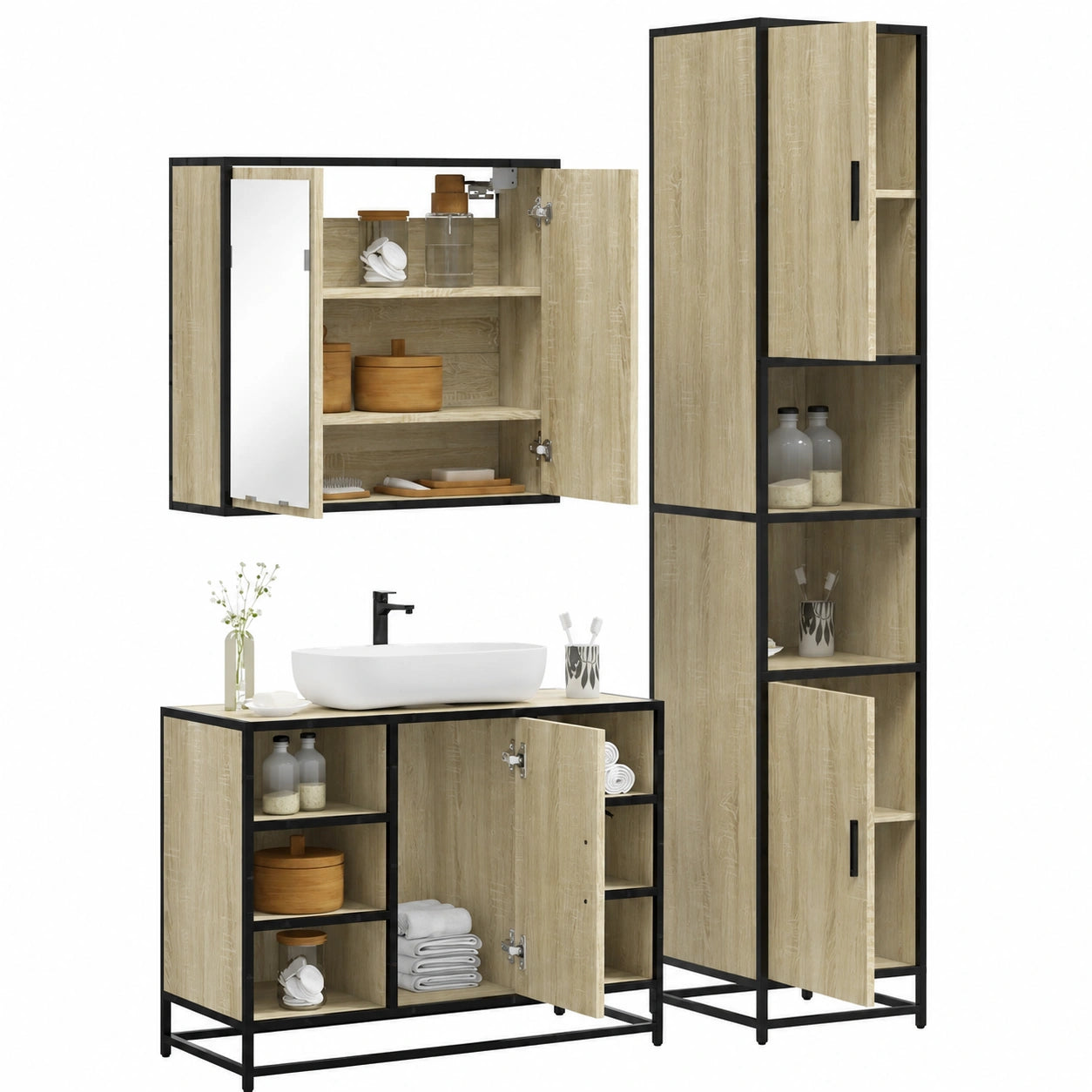 Conjunto Moderno de Muebles de Baño de 3 Piezas en Roble Sonoma