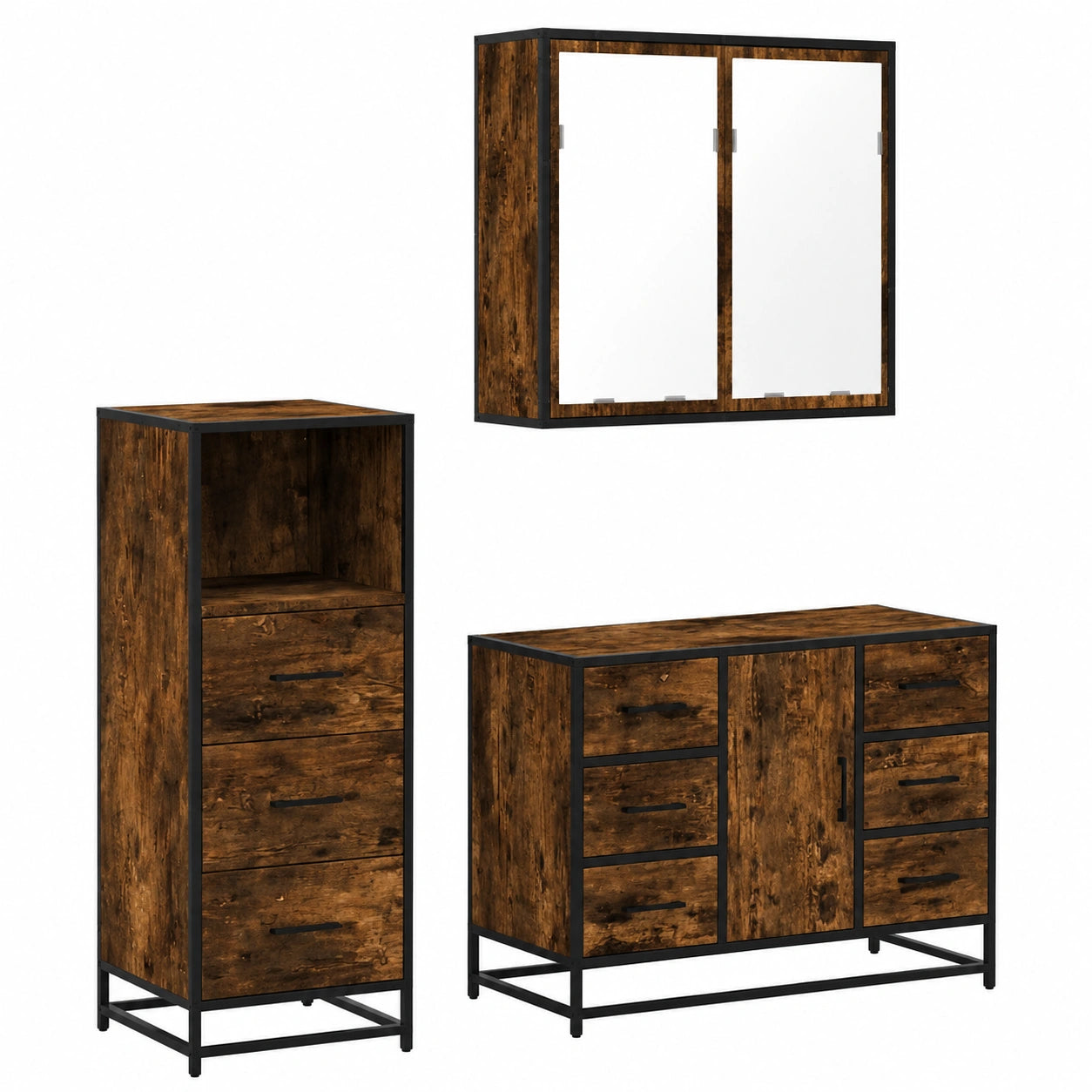 Conjunto de Muebles para Baño de Madera Roble Ahumado, 3 Piezas