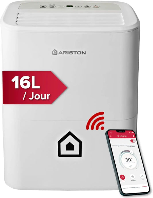 Ariston, Deshumidificador Silencioso Bajo Consumo Port¨¢til Wifi, 16L/d¨ªa para 30-44m2, Funci¨®n Lavander¨ªa y Filtro para Mejorar la Calidad del Aire