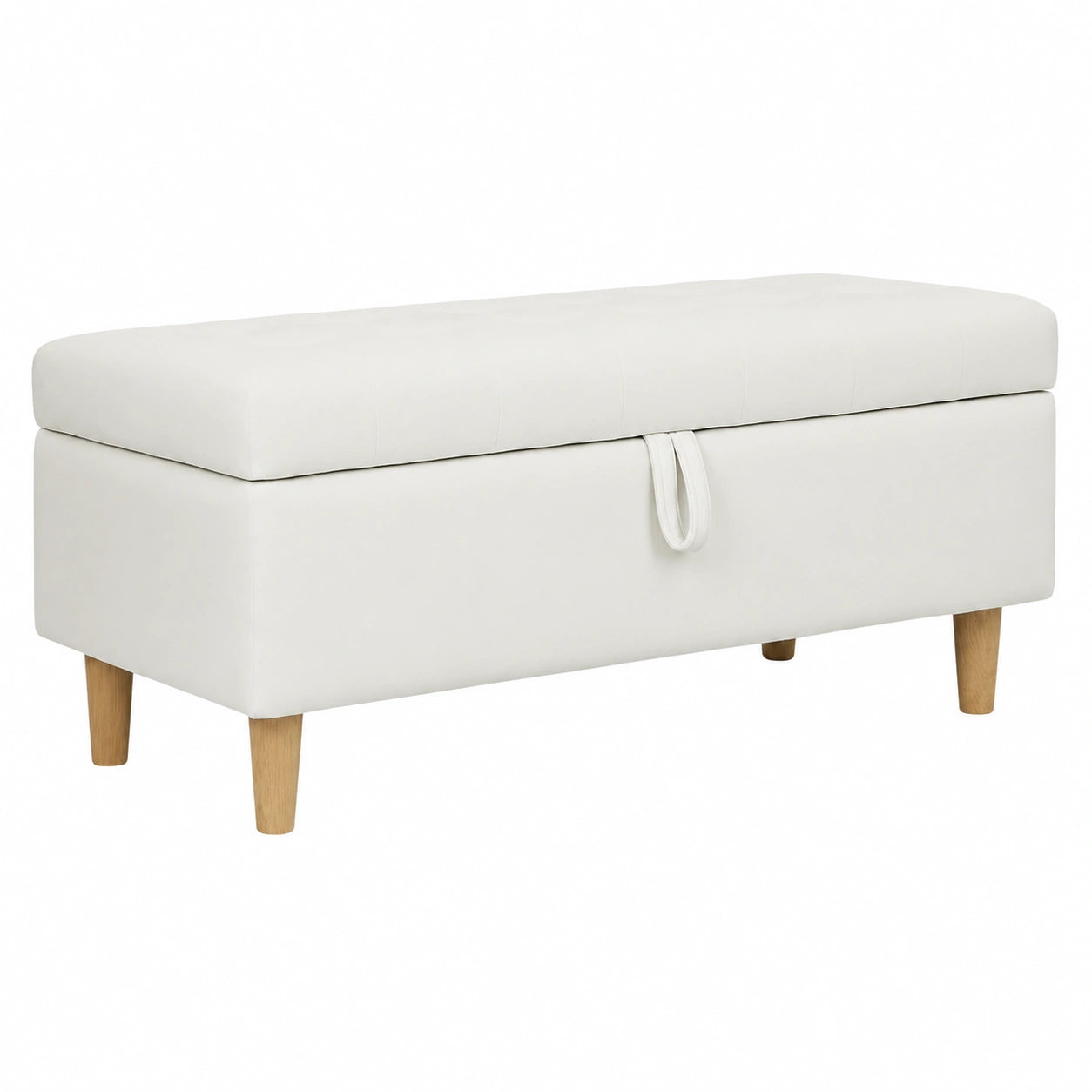 Banco de Almacenamiento de Terciopelo con Capacidad de 71L y Patas de Madera en Blanco Crema