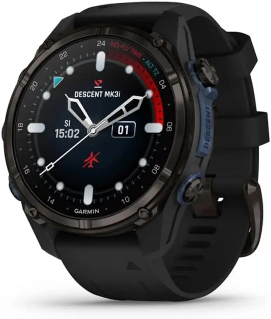 Garmin Descent Mk3i, Reloj Inteligente de Titanio DLC de 43 mm, Color Gris Carbono con Correa de Silicona, Color Negro