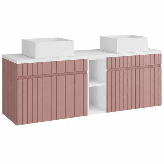 Mueble de Baño Satara con Doble Lavabo, 140cm, Rosa Palo y Blanco