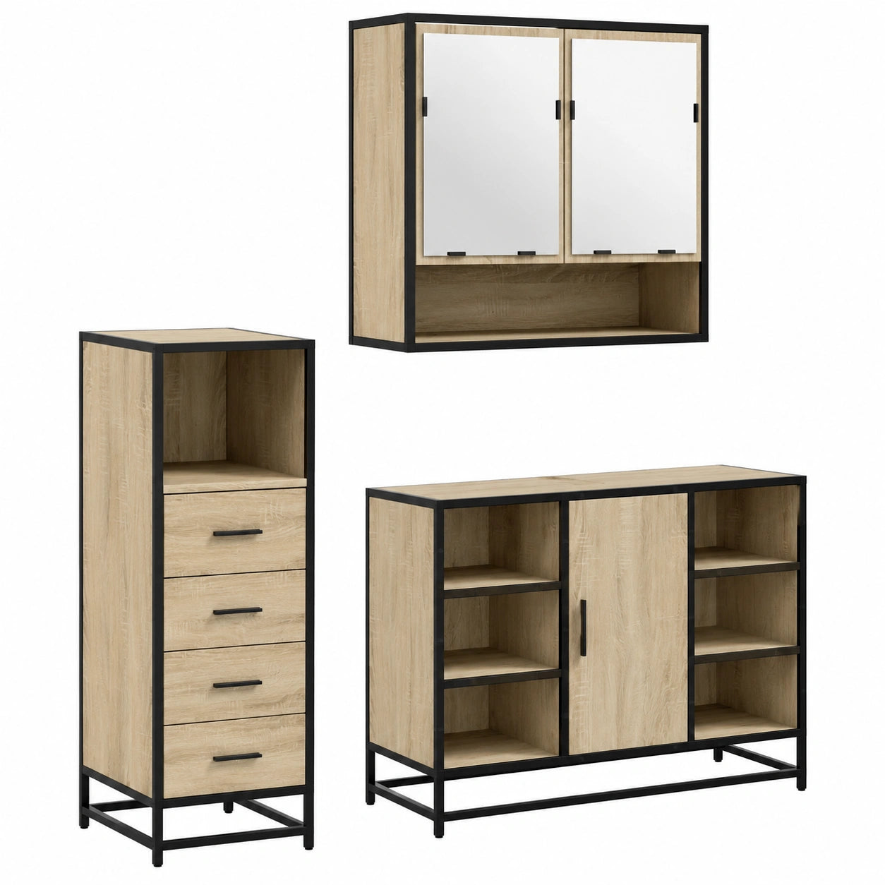 Conjunto de Muebles de Baño 3 Piezas Madera Roble Sonoma