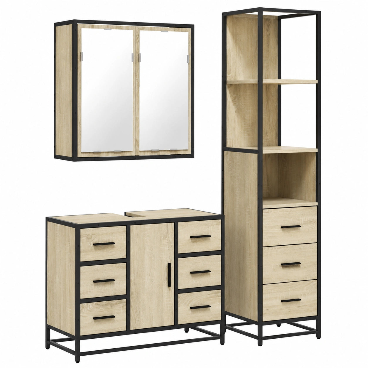 Conjunto de Muebles de Baño 3 Piezas en Roble Sonoma