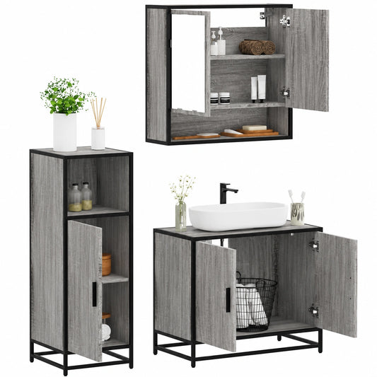 Conjunto de Muebles de Baño Sonoma de 3 Piezas con Espejo y Armarios Duraderos
