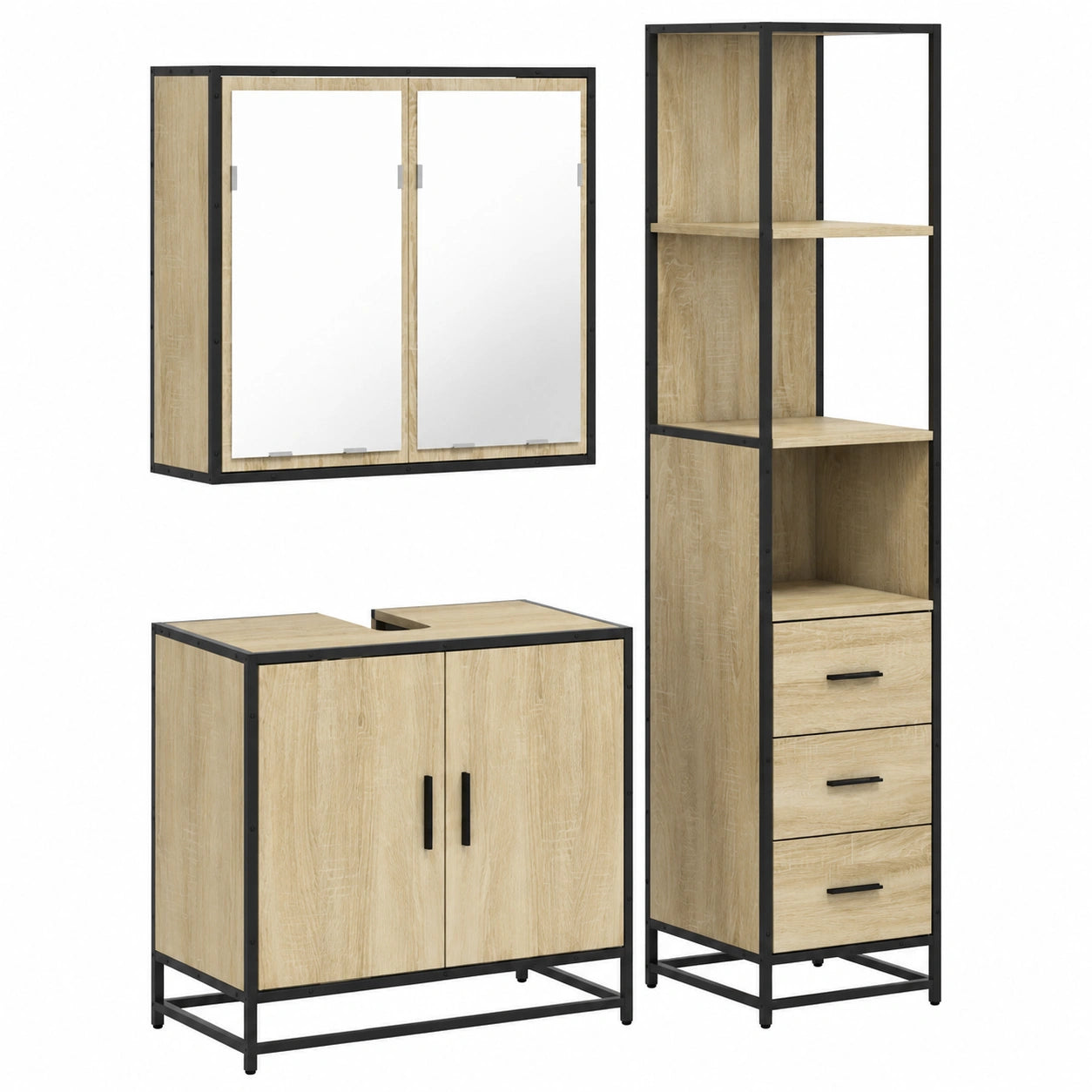Conjunto de Muebles de Baño 3 Piezas, Roble Sonoma, Almacenamiento y Estilo