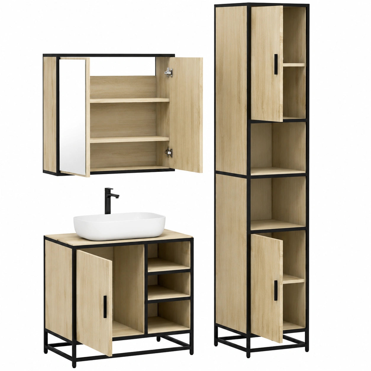 Conjunto Moderno de Muebles de Baño 3 Piezas en Roble Sonoma