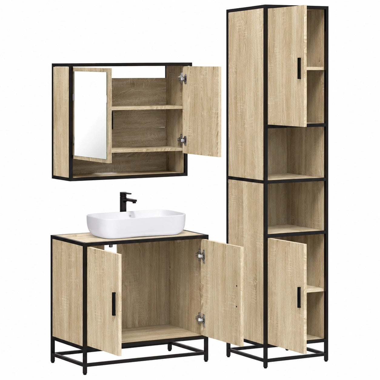 Conjunto de Muebles de Baño Modernos 3 Piezas Roble Sonoma