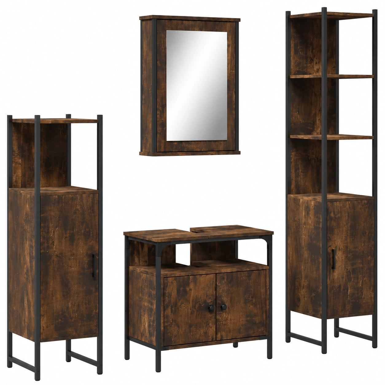 Conjunto de 4 Muebles de Baño de Madera Roble Ahumado