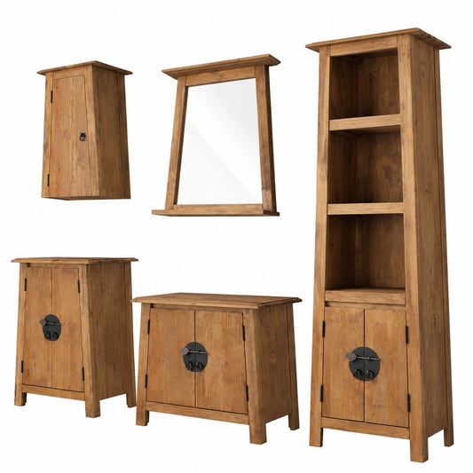 Conjunto de Muebles de Baño de Madera 5 Piezas con Armario y Lavabo