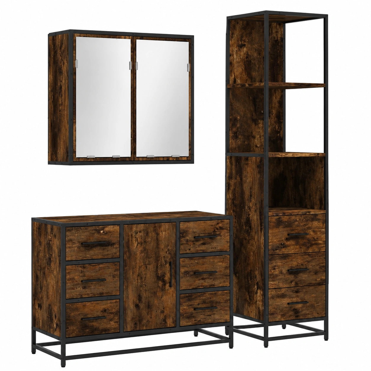 Conjunto de Muebles de Baño 3 Piezas RoBle Ahumado