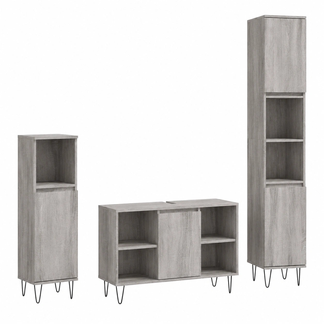 Conjunto de Muebles de Baño de 3 Piezas en Madera Gris Sonoma