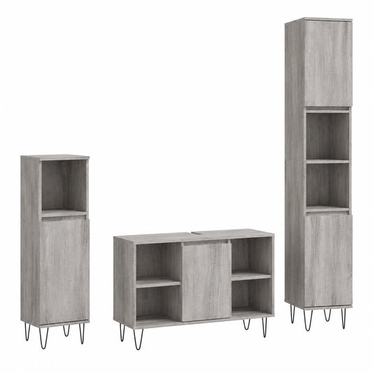 Conjunto de Muebles de Baño de 3 Piezas en Madera Gris Sonoma