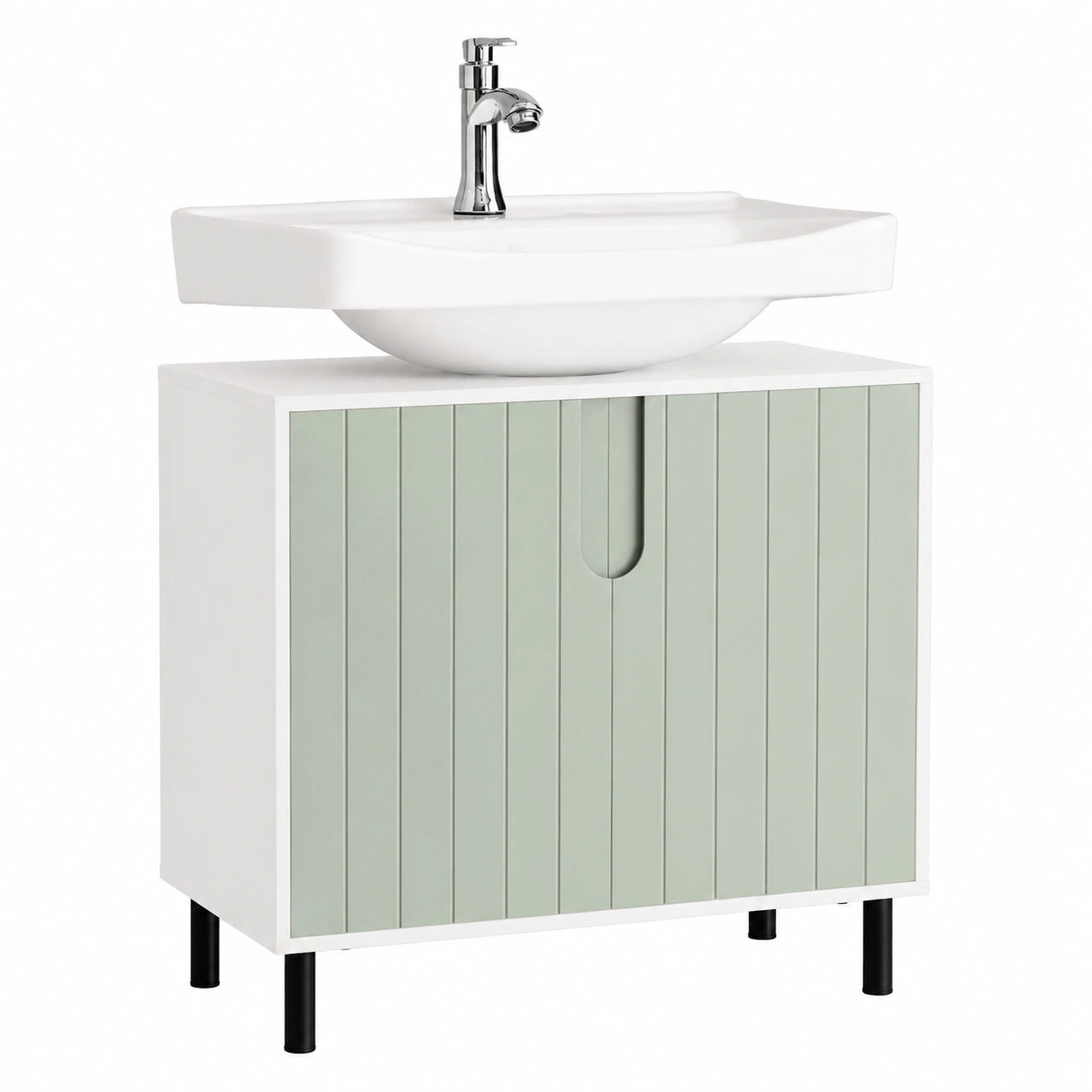 Armario de Baño 60 cm con Estante Ajustable Verde para Lavabos Pequeños
