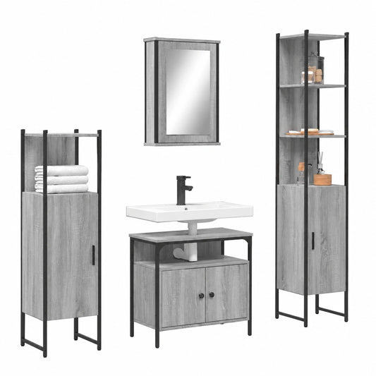 Conjunto de muebles de baño Sonoma de madera, 4 piezas con armario espejado, bajo lavabo y almacenamiento alto
