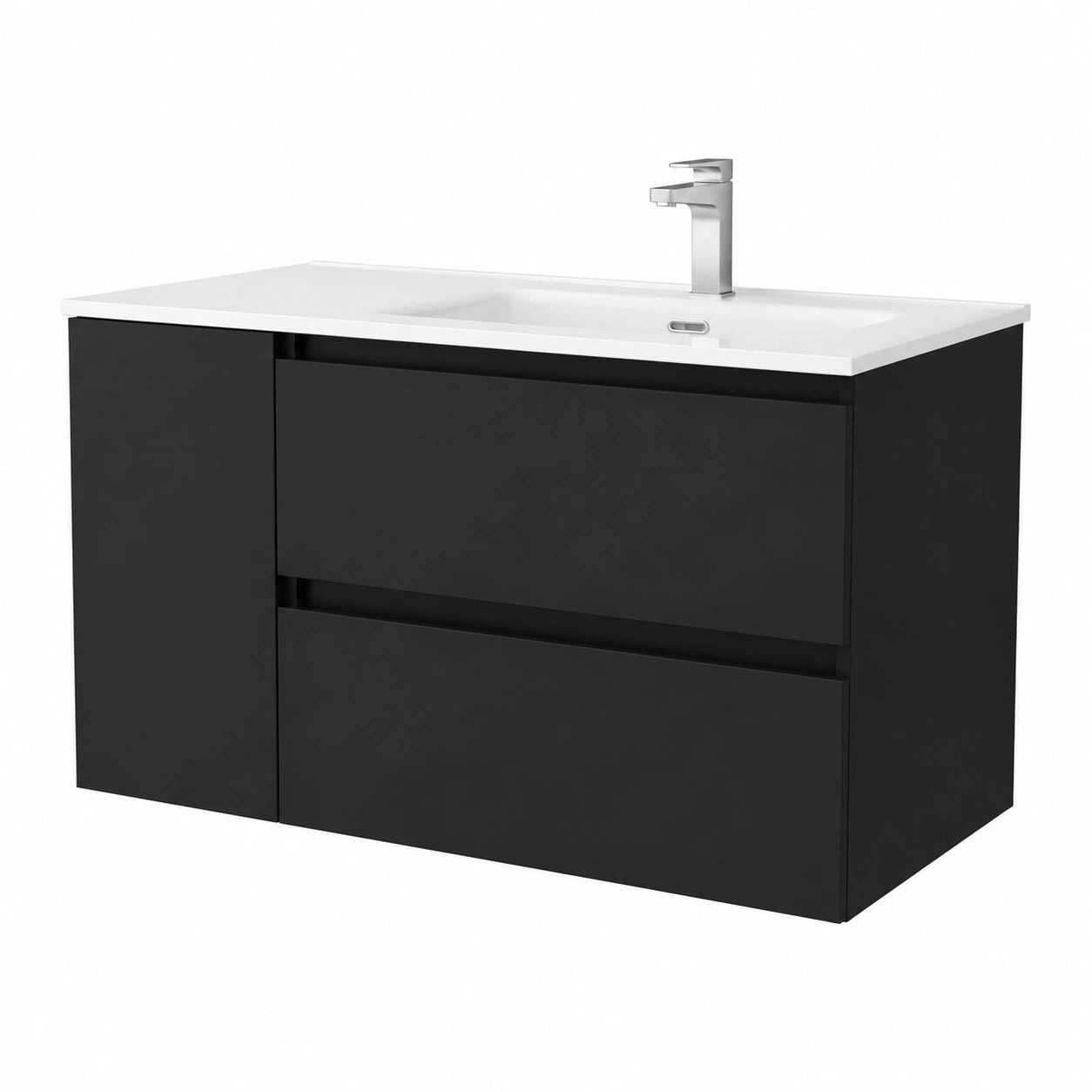 Mueble de Baño Bequia 100 cm con Lavabo de Cerámica y Puerta Izquierda en Negro Mate