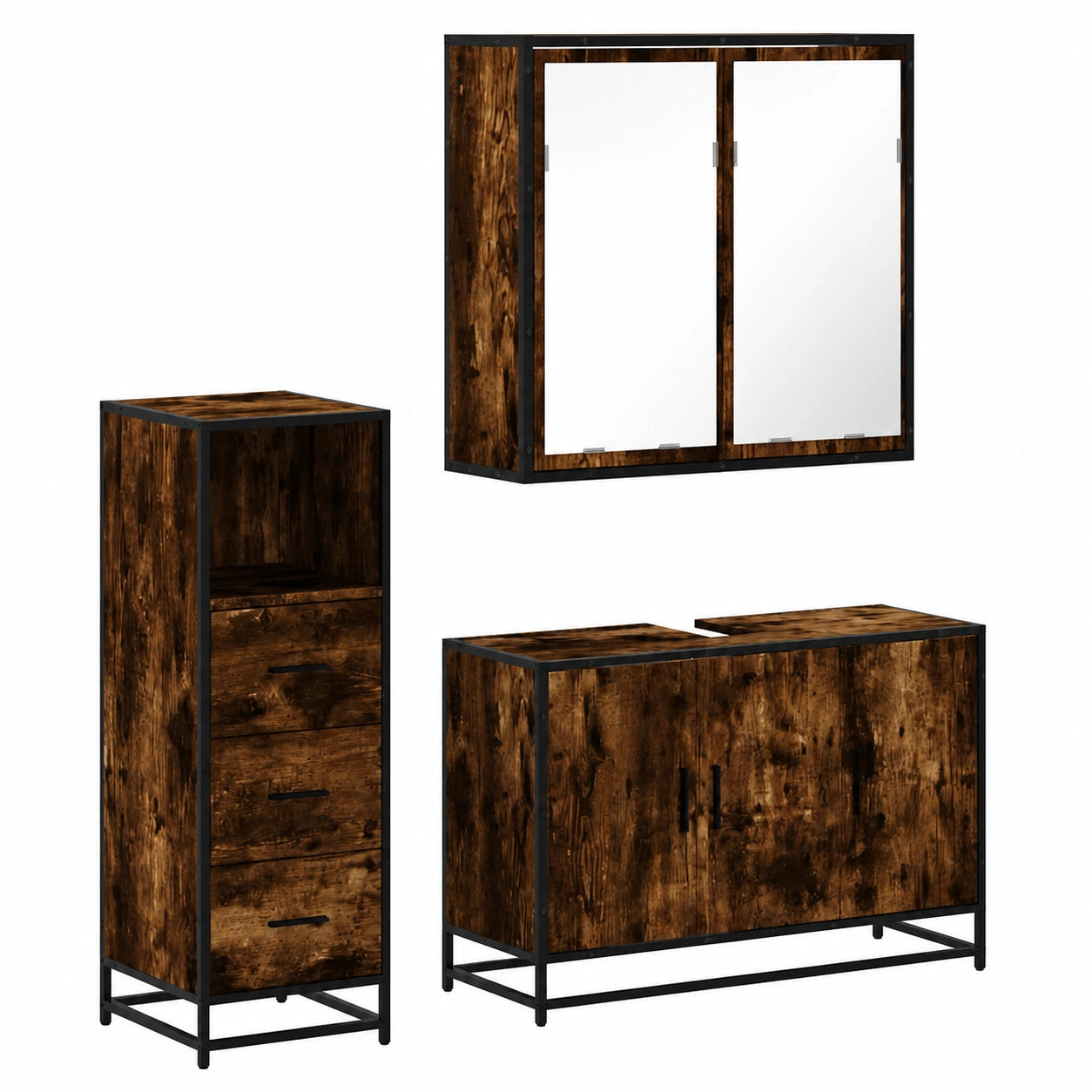Conjunto de Muebles de Baño 3 Piezas Roble Ahumado