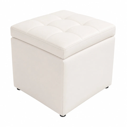 Taburete Otomano de Almacenamiento Plegable en Cuero Sintético Beige, 40x40x40 cm