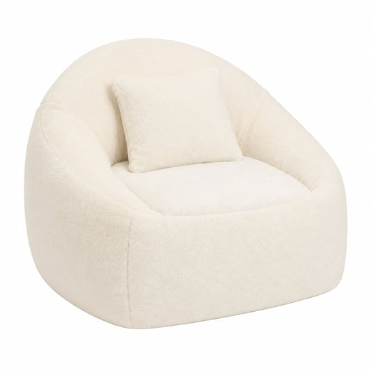 Puff Grande Redondo XXL Beige para Adultos y Niños con Cojín Suave Incluido