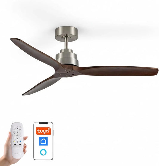 YOEVU H¨¦LIX Ventilador de Techo sin Luz, Mando a Distancia, 132 cm, Nogal