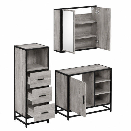 Conjunto de Muebles de Baño de Madera Sonoma, 3 Piezas: Armario con Espejo, Bajo Lavabo y Armario Alto