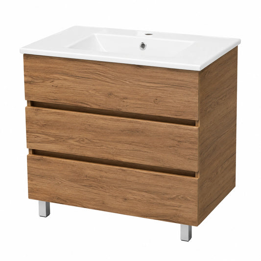 Conjunto de Muebles de Baño 80 cm con Lavabo de Porcelana