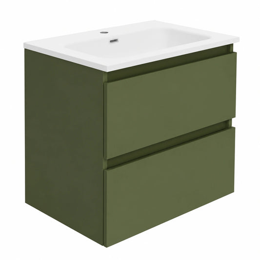 Baikal Mueble de Baño Rubí Verde Musgo con Cajones Suspendidos y Lavabo Cerámico, 60cm