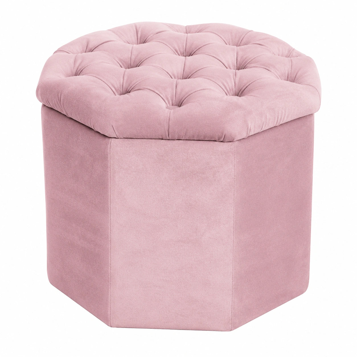 Puf Tapizado de Terciopelo Rosa con Almacenamiento