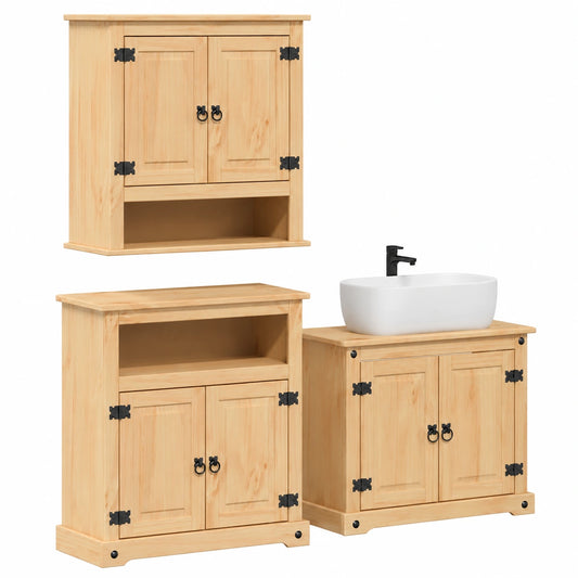 Conjunto de muebles de baño rústicos Corona, madera de pino maciza con acabado encerado miel, amplia capacidad de almacenamiento