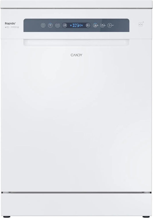 Candy Rapid¨° CF 5C7F1W, Lavavajillas 60 CM, 15 Servicios, Digital, WIFI, 8 Programas, Motor de velocidad variable, Inicio Diferido 1-23H, 47DB