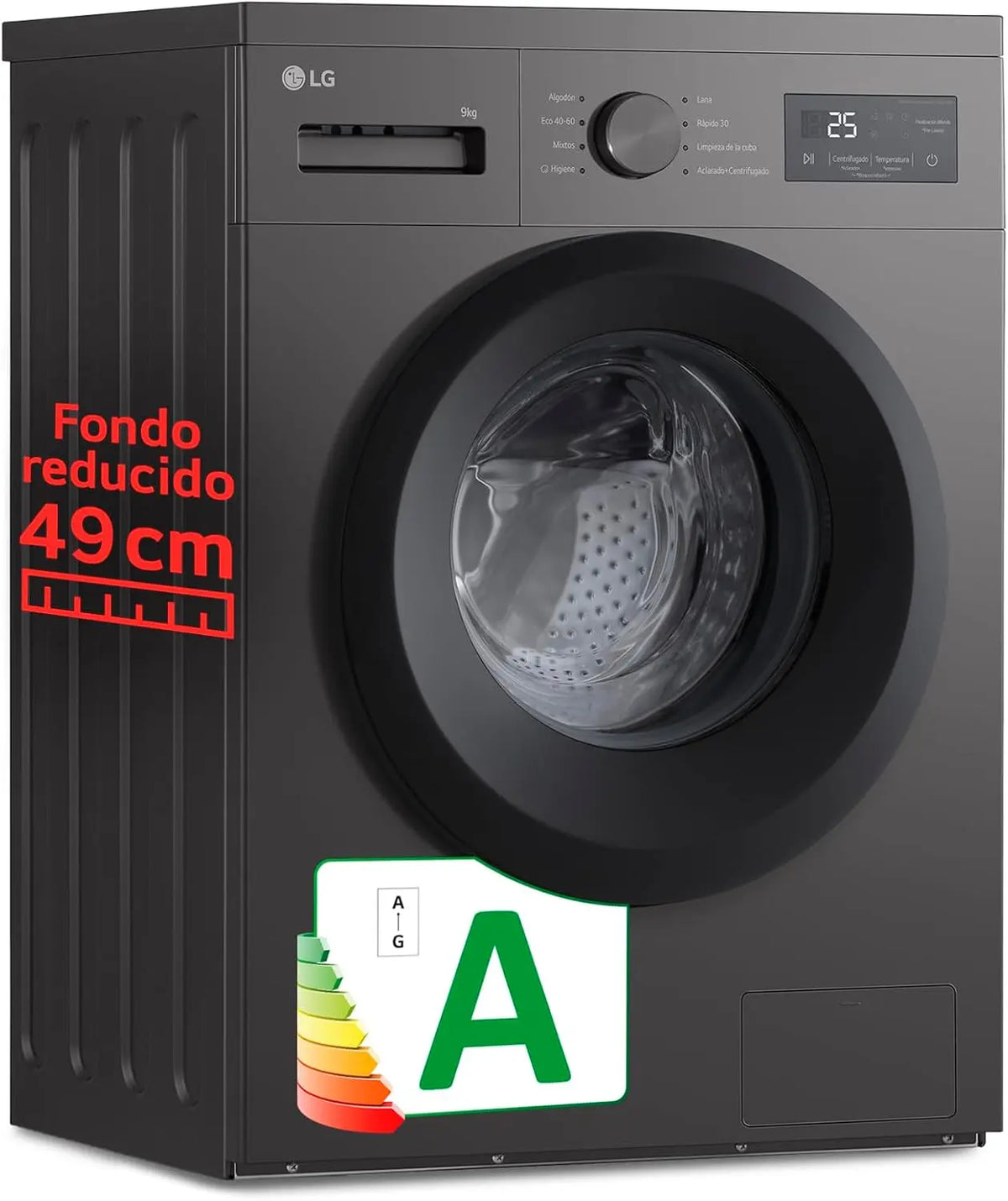 LG F4A1009NDK, Lavadora, 9 kg, 1400 rpm, Carga Frontal, 8 Programas, Programa R¨¢pido y Programa Lavado a Mano, Fondo Especial Reducido, pantalla LED