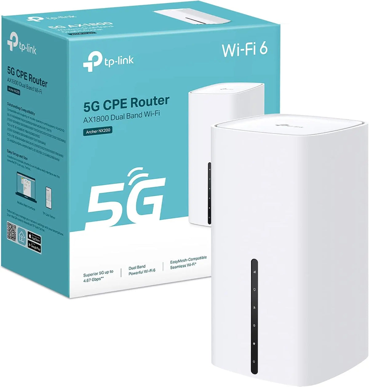 TP-Link Archer NX200, Router 5G SIM, WiFi 6 AX1800 Doble Banda, EasyMesh