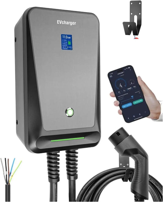 Cargador de coche el¨¦ctrico Cargador EV Tipo 2 APP Control 16A Trif¨¢sico EVSE Wallbox Estaci¨®n de carga de coche el¨¦ctrico con cable de 6.1M 11KW 62