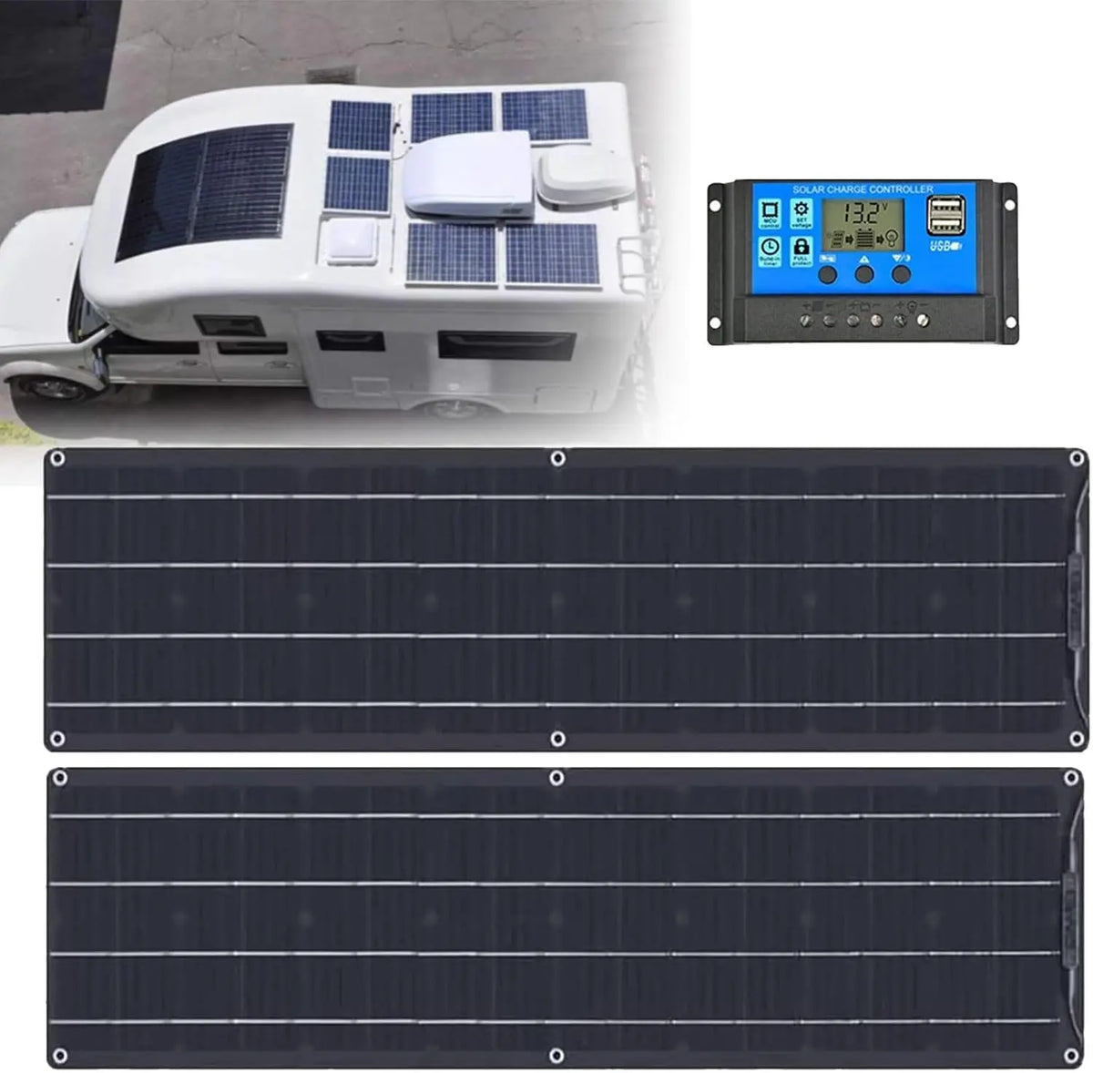 Placa Solar Flexible 400W 600W 800W 1200W Panel Solar Monocristalino Fotovoltaico Impermeable para Autocaravana Caravana Barcos Techos Casa Remolque