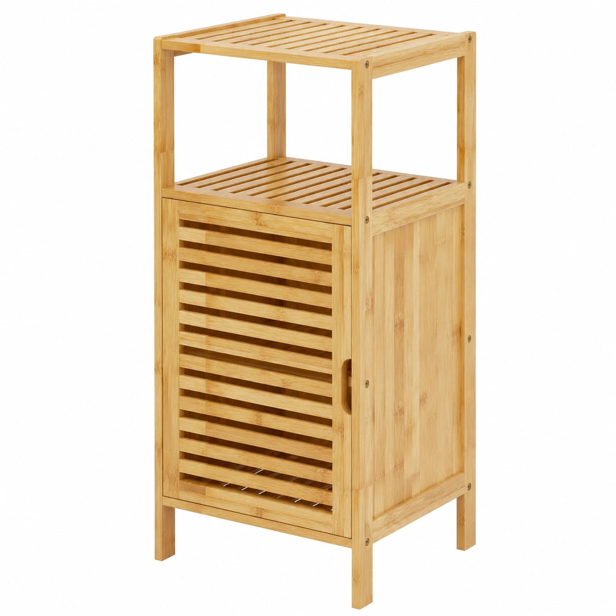 Armario de Baño de Bambú con Estantes y Puerta, Mueble Auxiliar para Entrada, 36x32.5x85cm