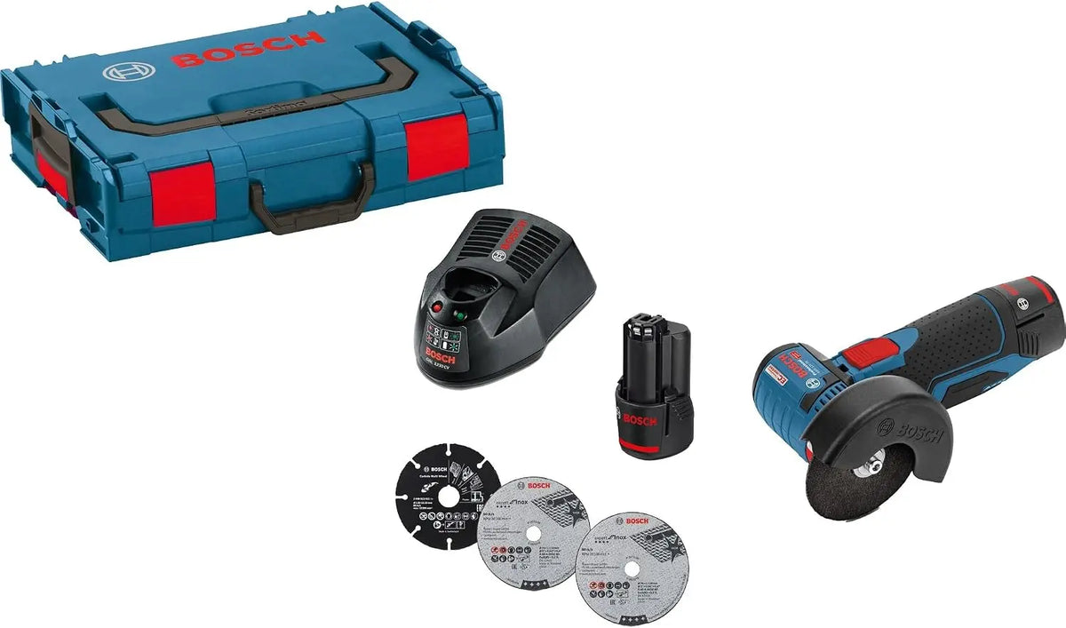 Bosch profesional 12V sistema amoladora angular a bater¨ªa GWS 12V-76 (incl. 2 3.0Ah, cargador r¨¢pido GAL 1230 CV, 1 Carbide Multi Wheel, L-BOXX2)