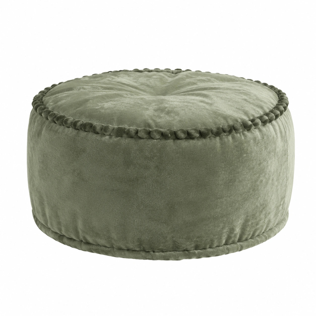 Puf de Terciopelo Redondo Verde 40x20 cm, Reposapiés Elegante