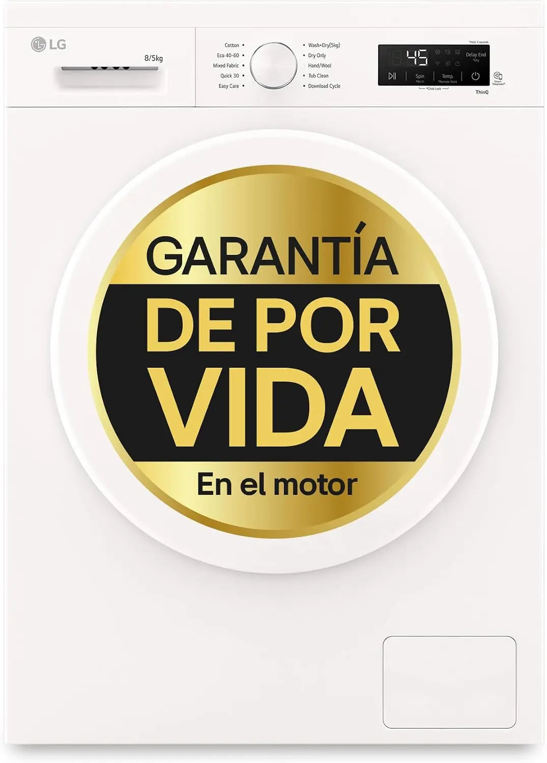 LG W4X1085NWH, Lavadora Secadora de velocidad variable Direct Drive 8/5kg, 1400 rpm, 6 Motion, Vapor Steam, Wi-Fi ThinQ, Serie 140, Blanco