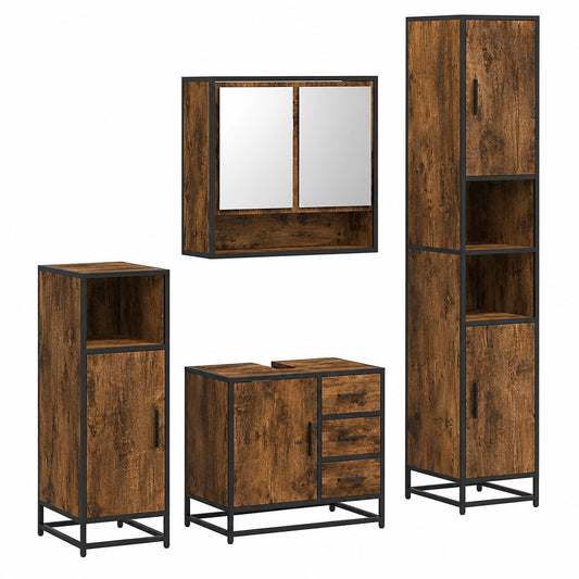 Conjunto de Muebles para Baño 4 Piezas, Almacenamiento en Roble Ahumado