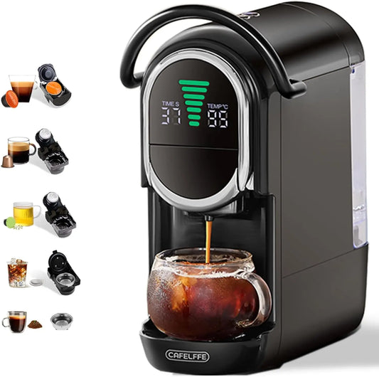 CAFELFFE MK-609S Cafetera de c¨¢psulas 4 en 1 con presi¨®n de 19 bares, infusi¨®n caliente/fr¨ªa, espresso compacto para el hogar y la oficina, negro