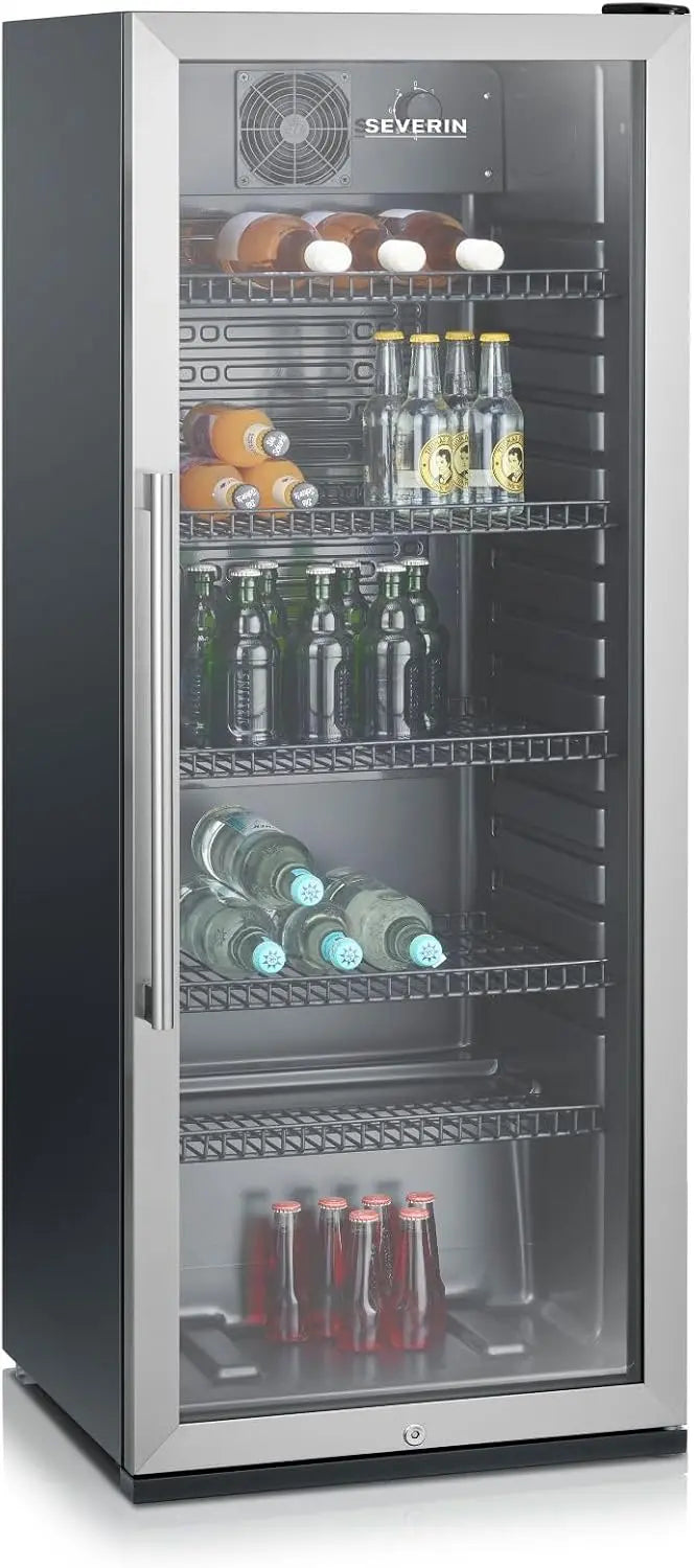 Severin Frigor¨ªfico para bebidas. Capadidad 237L, cerradura integrada, luces LED, color inox y negro