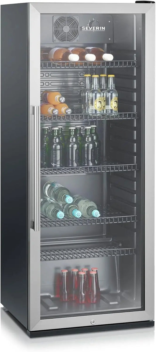 Severin Frigor¨ªfico para bebidas. Capadidad 237L, cerradura integrada, luces LED, color inox y negro