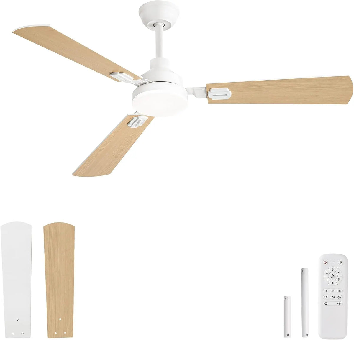 Ventilador de techo con luz LED 132 cm, mando a distancia, para interior y exterior, CCT 3000K-6000K, motor DC reversible silencioso, 6 velocidades