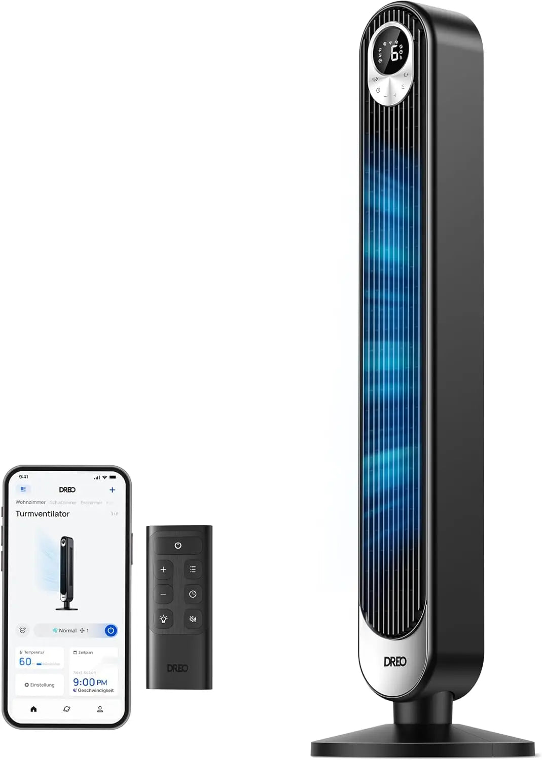 Dreo Ventilador de Torre con WiFi Alexa, Ventilador Silencioso de Pie Para Dormir con Mando a Distancia, 8, 53 m/s de Velocidad, 4 Modos
