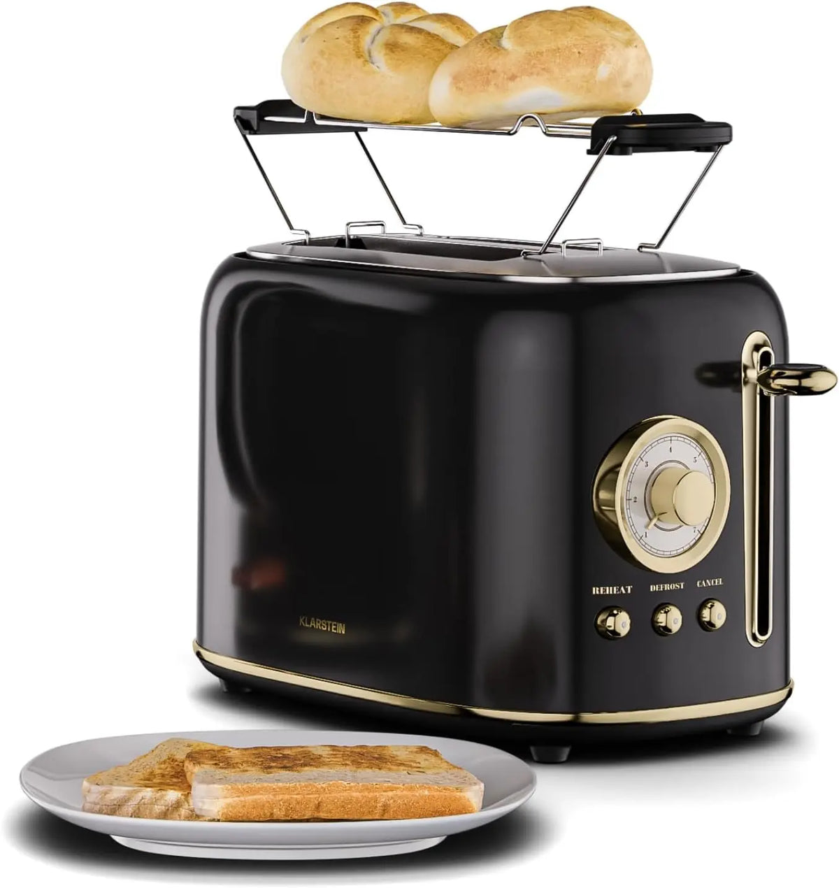 Klarstein Tostadora, Victoria, Tostadora retro de 2 rebanadas, 800 W, 7 niveles de tostado, descongelaci¨®n y recalentamiento