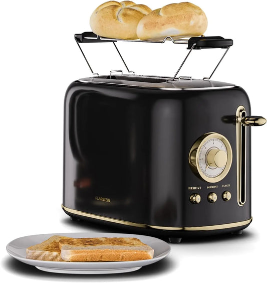 Klarstein Tostadora, Victoria, Tostadora retro de 2 rebanadas, 800 W, 7 niveles de tostado, descongelaci¨®n y recalentamiento