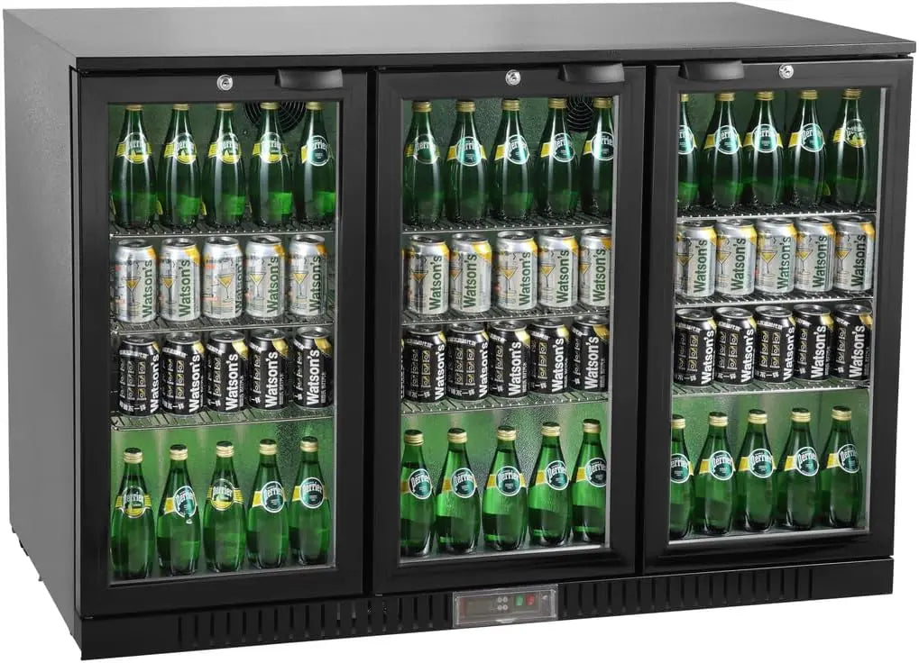 METRO Professional Frigorifico para bebidas GBC3003, aluminio/vidrio, 135x53x86.5 cm, refrigeraci¨®n por aire, 160 W, con cerradura, Negro)
